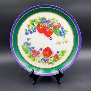 Vintage Tin Decorative Round Still Life Fruits 12" Tray Berries Theme